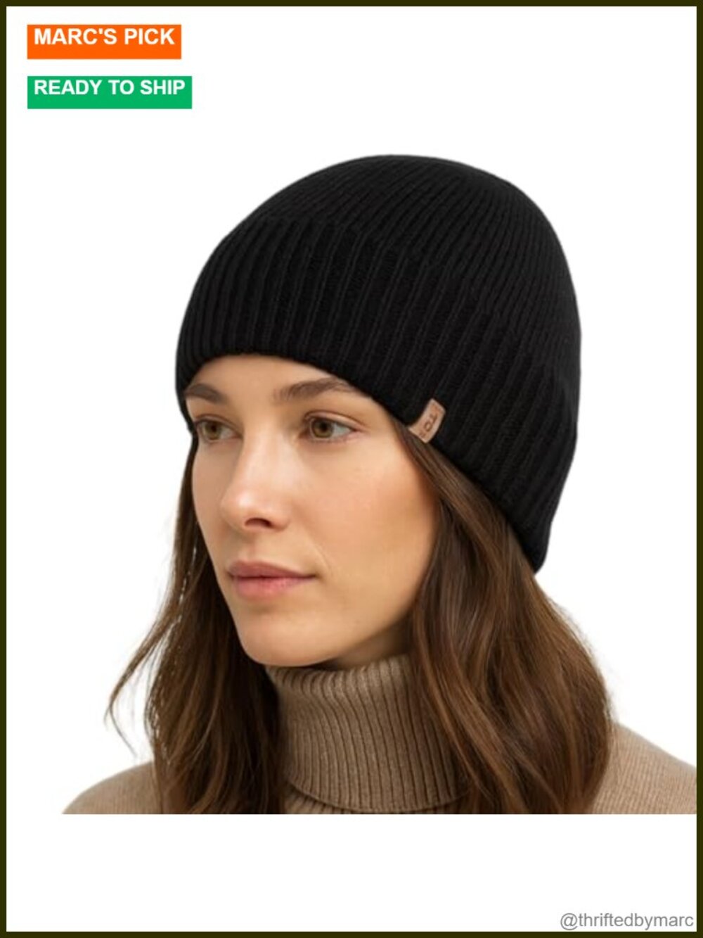 Merino Wool Satin Lined Beanie Oversized Winter Hat Cuffed Watch Cap